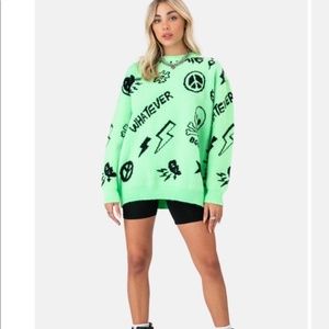Adika Iconic Oversized Knit Sweater in Neon Green and Black
